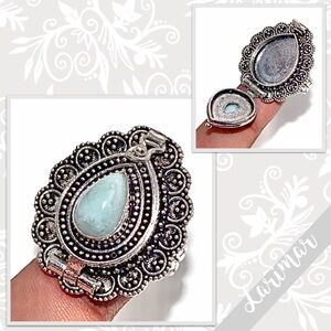 Larimar Eclectic Silver Artisan Poison Ring, Size 9 (Pale Aqua Blue)